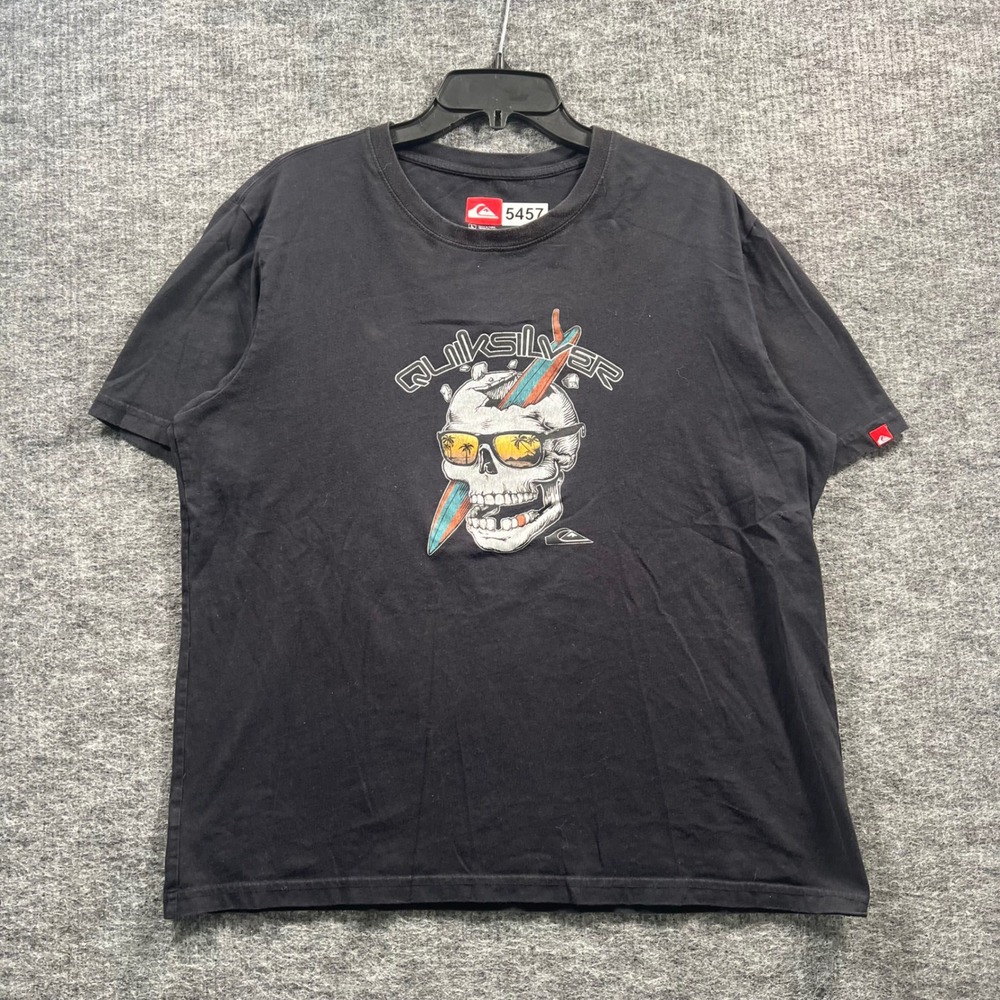 Quiksilver Mens Black Skull Surfboard Graphic T-Shirt Large
